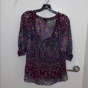 Purple 100% polyester sheer blouse